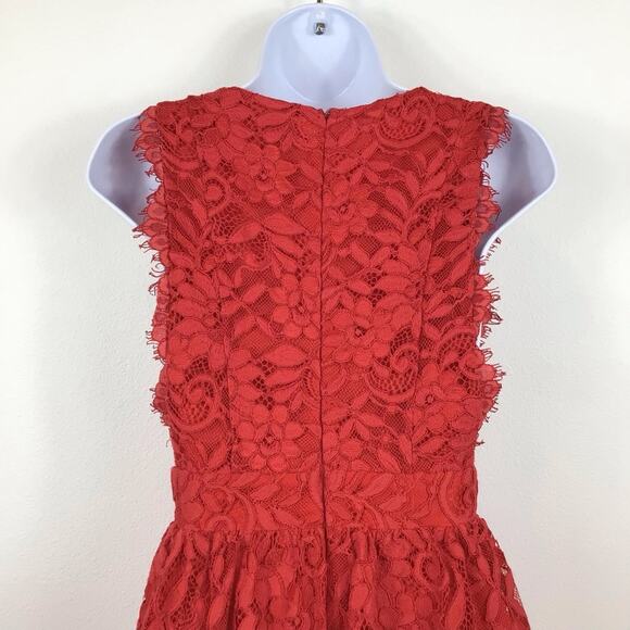Revolve NBD Champagne Lace Red Deep V Mini Dress size Small - Picture 6 of 8